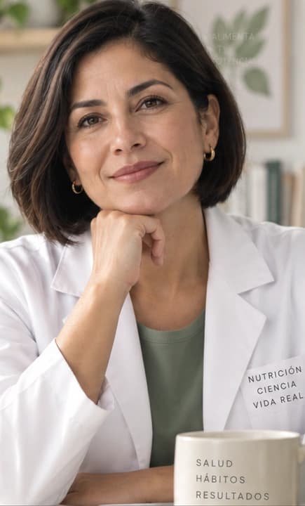 A nutrition professional in a natural, plant-filled consultation setting.
