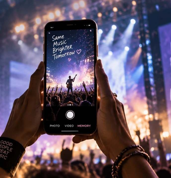 Un fan usa su teléfono para capturar un concierto en vivo.