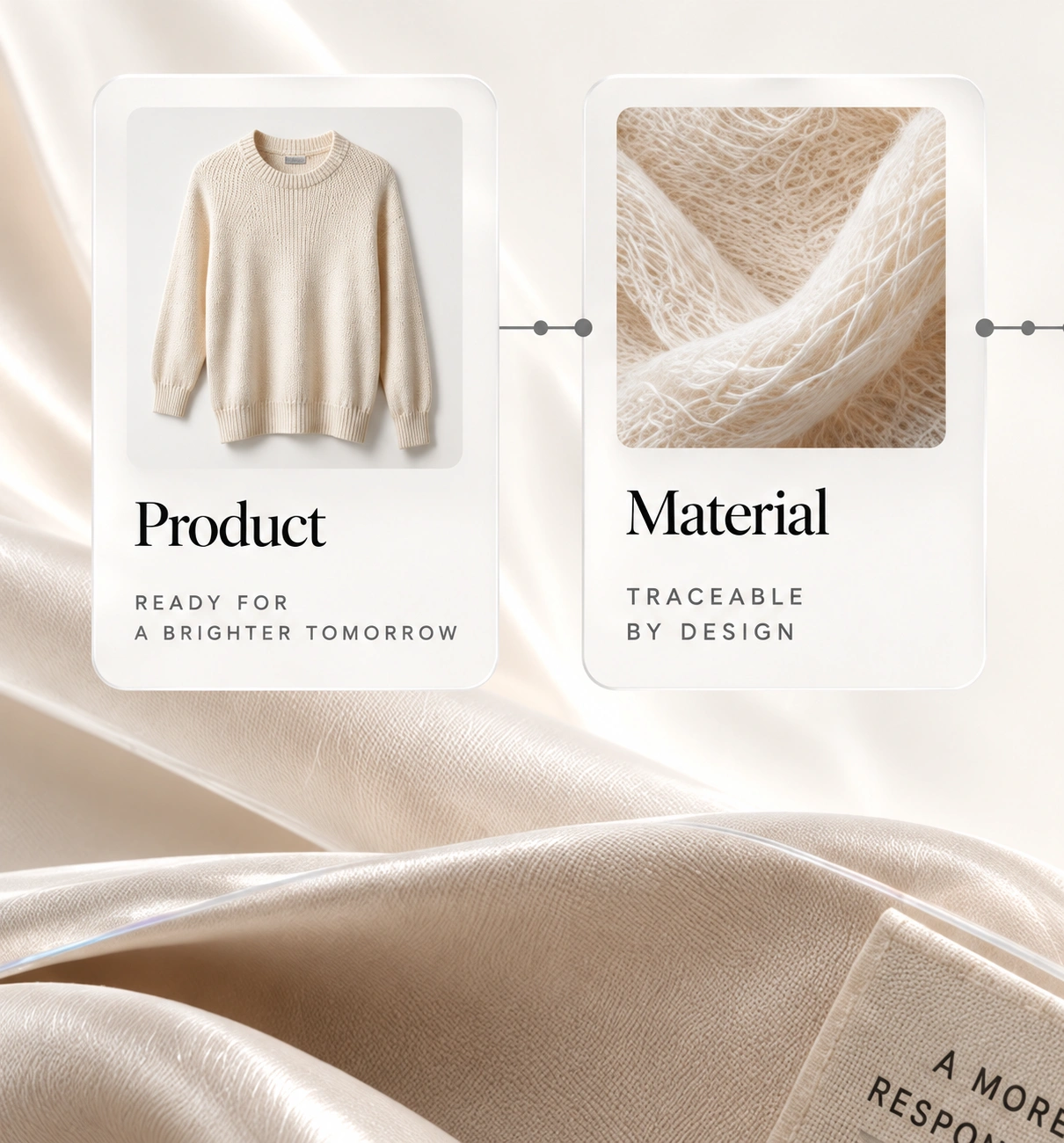Textile products and materials arranged over pale, softly lit fabric.